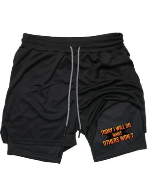 Maki Home Hızlı Kuruyan 2 In 1 Yetişkin Unisex Spor Today I Will Do Baskılı Taytlı Şort Fitness Gym Antrenman