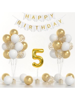 Sinda Gold Renk Doğum Günü Partisi Konsepti - Pullu Balon Krom Balon Folyo Rakam Balon- Yaş Günü