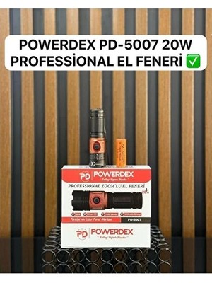 Powerdex PD-5007 Profesyonel Mini El Feneri | 20W – 1000 Lümen – 1200 Mah – Zoomlu, Metal Gövde & Type-C Şarjlı