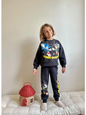 Sacro Kids Shadow Baskılı Şardonlu 3 Iplik Sweatshirt-Eşofman Altı Kışlık Erkek Çocuk Takım