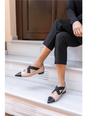 Angelina Jones Tuvit Kadın Bej Siyah Garnılı Babet