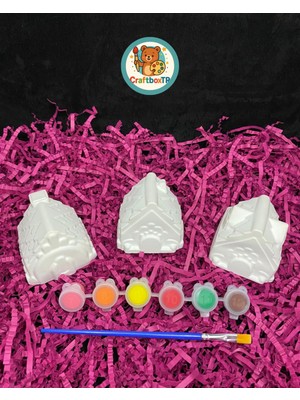 Craftboxtr Sevimli Cüce Evleri Taş Boyama Seti (3 Adet)/kendin Yap,dıy,karne Hediyesi,doğum Günü,etkinlik