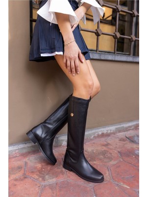 Angelina Jones Denim Kadın Kahve Gercek Deri Çizme