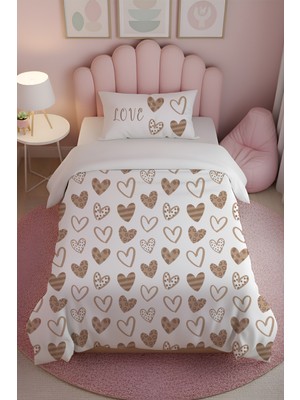 Kalp baskılı %100 Pamuk Tek Kişilik Nevresim Takımı
