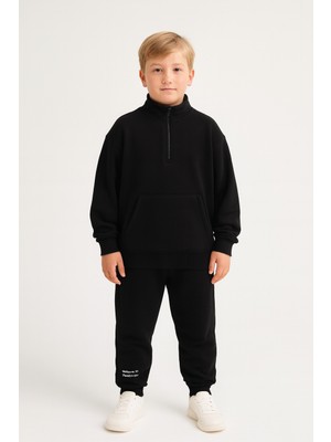Mini Bambi Erkek Çocuk 3 Iplik Fermuarlı Alt-Üst Takım Siyah