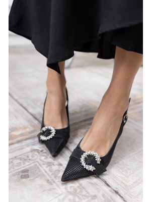 Angelina Jones Shıne Kadın Gumus Kaz Ayagı Desen Topuklu Ayakkabi