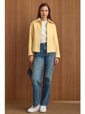 Olcay Fermuar Kapamalı Oversize Kısa Kaban SARI 3157