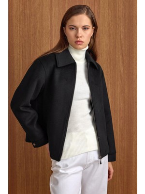 Olcay Fermuar Kapamalı Oversize Kısa Kaban SİYAH 3157