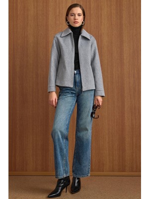 Olcay Fermuar Kapamalı Oversize Kısa Kaban AÇIK GRİ 3157