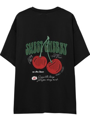 The Lucid Lab Sweet Cherry Oversize Tişört - Siyah