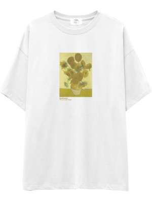The Lucid Lab Sunflowers Oversize Tişört - Beyaz