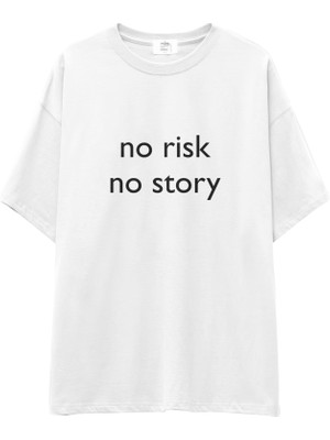 The Lucid Lab No Risk No Story Oversize Tişört - Beyaz