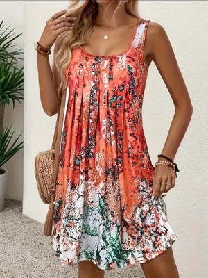 Moderie Butik Kadın Sıfır Kollu Kare Yaka Önden Pileli Salaş Süprem Elbise