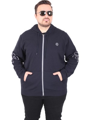 Moc Grande Mocgrande Büyük Beden Kapüşonlu Fermuarlı Sweat Double Face Ossi 25705 Lacıvert