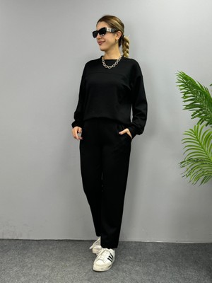 Trend Ermege Kadın Uzun Kollu Bisiklet Yaka Viskon Iki Iplik Bluz ve Pantolon Ikili Takım