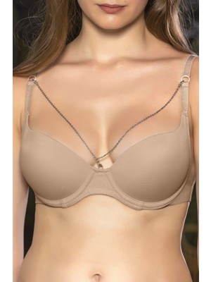 MiraLive Günlük Kullanıma Uygun Ten Zincir Aksesuarlı Yarım Push-Up Sütyen,destekli, Düşük Dekolte Uyumlu