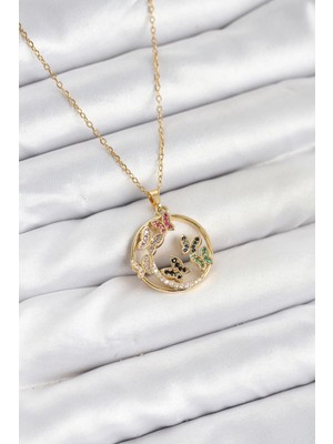 Brf Bfs 316L Çelik Zincir Gold Renk Zirkon Taşlı Kelebekli Kadın Kolye