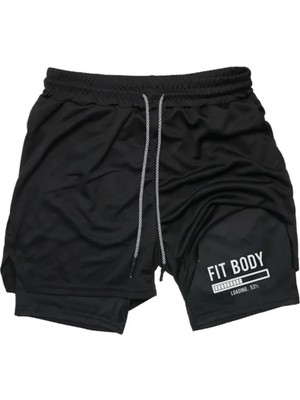 Maki Home Hızlı Kuruyan 2 In 1 Yetişkin Unisex Spor Fit Body Baskılı Taytlı Şort Fitness Gym Antrenman Halı