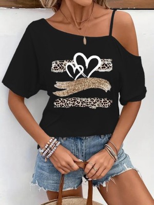 Moderie Butik Kadın Tek Omuzu Açık Ip Askılı Baskılı Viskon Bluz