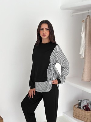 Moderie Butik Kadın Gömlek Detay Çizgili Yandan Bağlamalı Ikili Takım