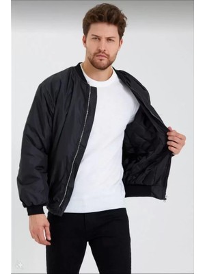 Moderie Butik Erkek Düz Bomber Ceket - Siyah
