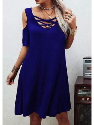 Moderie Butik Dekolteli Bağcık Detay Viskon Kumaş Elbise