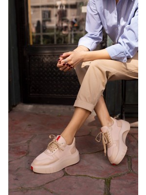 Angelina Jones Bummer Kadin Siyah Cilt 5 cm Topuk Boyu Sneaker