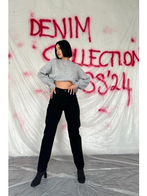 Moderie Butik Siyah Boru Paça Jeans Pantolon