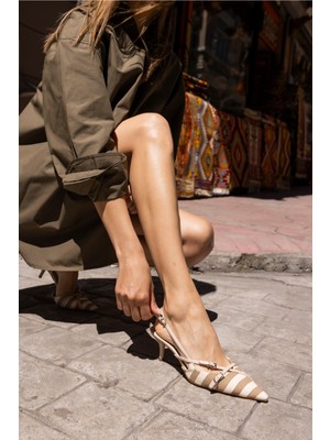 Angelina Jones Boris Kadın Hasır Taba Miu Tarzi Topuklu Ayakkabi