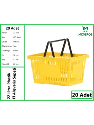 Plastik Market Alışveriş El Sepeti 22 Litre Sarı 20 Adet