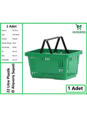 Plastik Market Alışveriş El Sepeti 22 Litre Yeşil 1 Adet