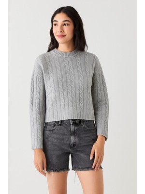 Akrilik Kalın Örgülü Triko Crop Kazak