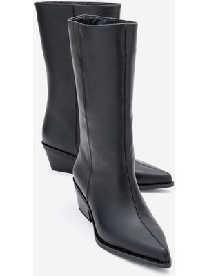 Luvi Juana Siyah Cilt Hakiki Deri Sivri Burunlu Kadın Çizme