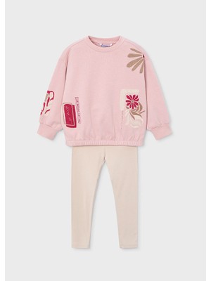 Mayoral 4726-53 Kız Çocuk Ekru-Pembe Taytlı Takım