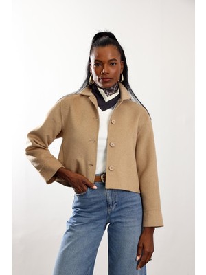 5in1Canpolat Camel Gömlek Yaka Kısa Yün Ceket