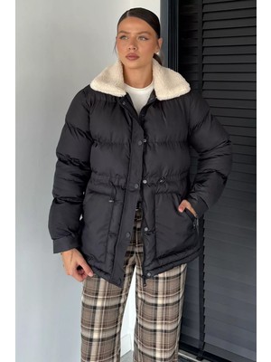 Gülseli Peluş Yaka Detaylı Astarlı Kadın Şişme Mont P-00018915