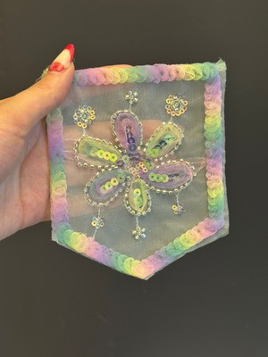 Gönülden Tasarım 14X12 cm Boncuk Pul Işleme Çiçek Cep Arma Dikiş Aplike
