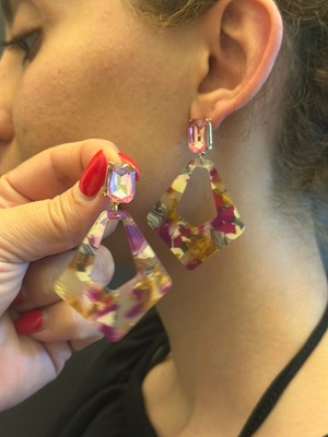 Gönülden Tasarım Kemik Desenli Renkli Kadın Küpe 5 cm
