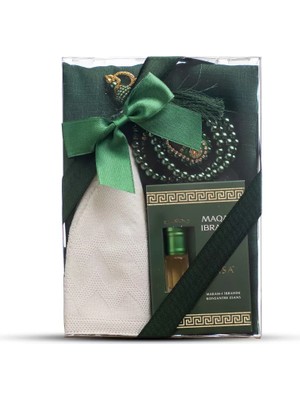 Hayrat Neşriyat Eşarp + Takke + Esans + Tesbih + Zikirmatik Hediye Seti (Asetat Kutulu, Yeşil)