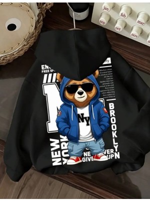 Kids Face Özel Tasarım Kapüşonlu Brooklyn Ny Baskılı %100 Pamuk Hip Hop Erkek Çocuk Sweatshırt