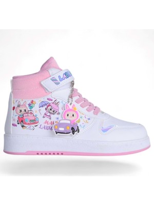 Moda Ayakkabı Prokids 4444 Beyaz-Pembe Kız Çocuk Bot Ayakkabı