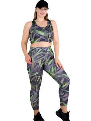 Nightlove Lady Kadın Büyük Beden Yüksek Bel Tayt ve Kalın Askılı Balensiz Crop Top Büstiyer 2'li Takım