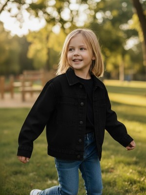 Unisex Çocuk Pamuklu Uzun Kollu Cep Detayli Denim Ceket