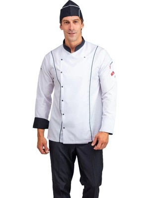 Erkek Aşçı Ceket 01 - Beyaz Siyah Biye
