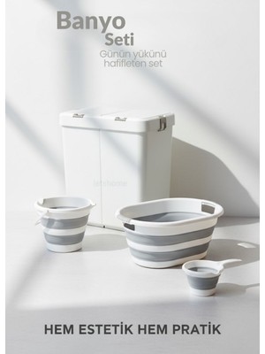 Jet's Home 4’lü Katlanabilir Çamaşır Sepeti Seti – 80 Litre Kirli Sepeti, Sele, Su Kovası ve Maşrapa