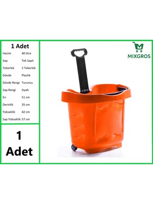 Tekerlekli Plastik Market Alışveriş El Sepeti 40 Litre Turuncu 1 Adet