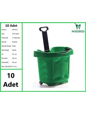 Tekerlekli Plastik Market Alışveriş El Sepeti 40 Litre Yeşil 10 Adet