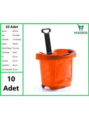 Tekerlekli Plastik Market Alışveriş El Sepeti 40 Litre Turuncu 10 Adet