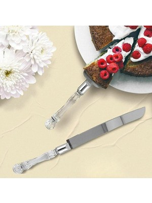 Mucit Home Kristal Saplı Pasta Servis Seti Spatula Bıçak Ikili Set