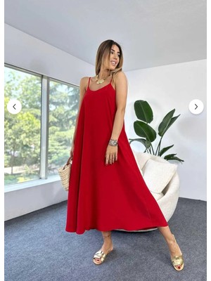 Ayarlanabilir Askılı Midi Boy Full Likralı Elbise